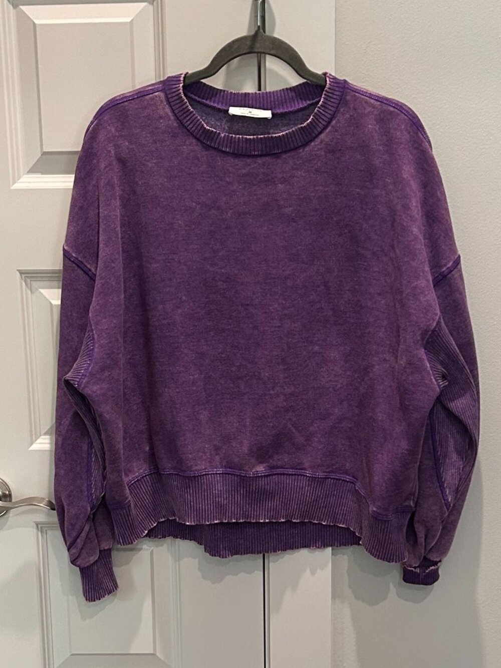 Zenana Purple Mineral Washed Crewneck Sweatshirt